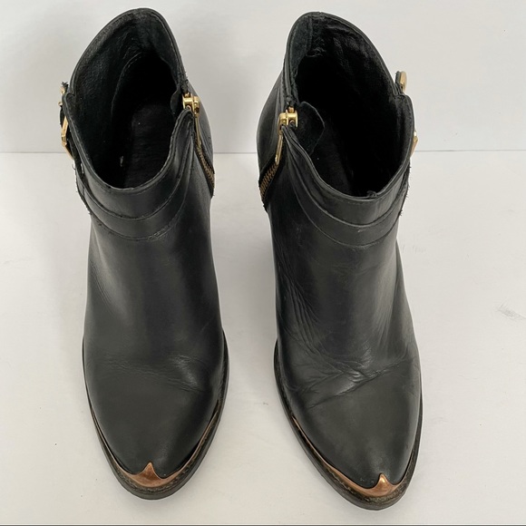 Cowboy leather booties with brass detailing. - Picture 4 of 6
